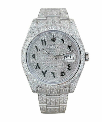 Rolex Datejust 116300 White Gold Diamond Arabic Dial Iced Out Super Clone Watch