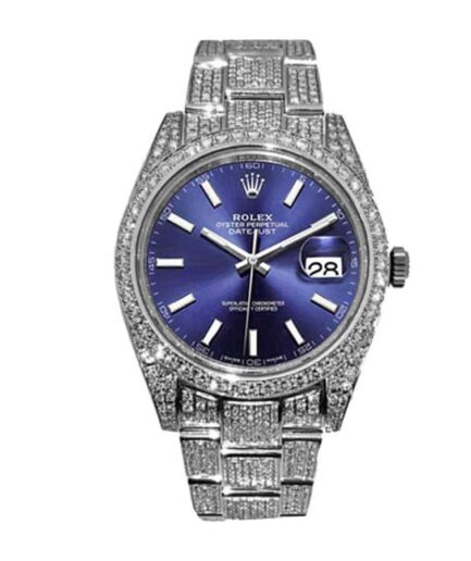 Rolex Datejust White Gold Blue Dial Iced Out 126300 Super Clone Watch