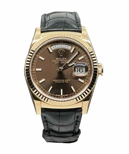 Rolex Day-Date Black Leather Super Clone Watch