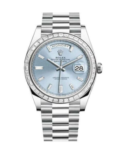 Rolex Day-Date Platinum 228396TBR Ice Blue Baguette Index Super Clone Watch
