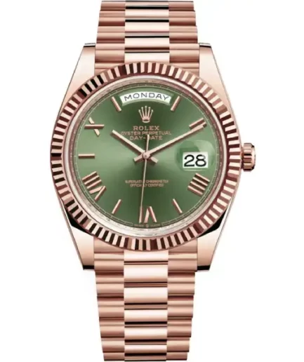 Rolex Day-Date Rose Gold Green Roman Dial Super Clone Watch