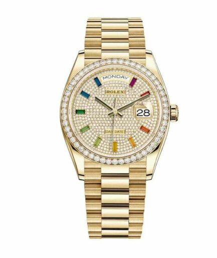 Rolex Day-Date Yellow Gold With Pave Diamond Dial Sapphire 128348RBR-0030 Super Clone Watch