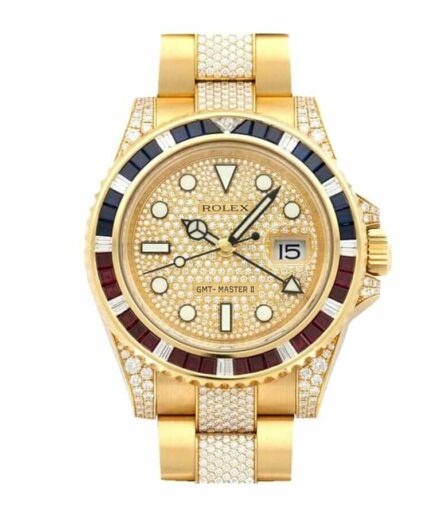 Rolex GMT Master II 116758 SARU Yellow Gold Diamonds Dial Iced Out Super Clone Watch